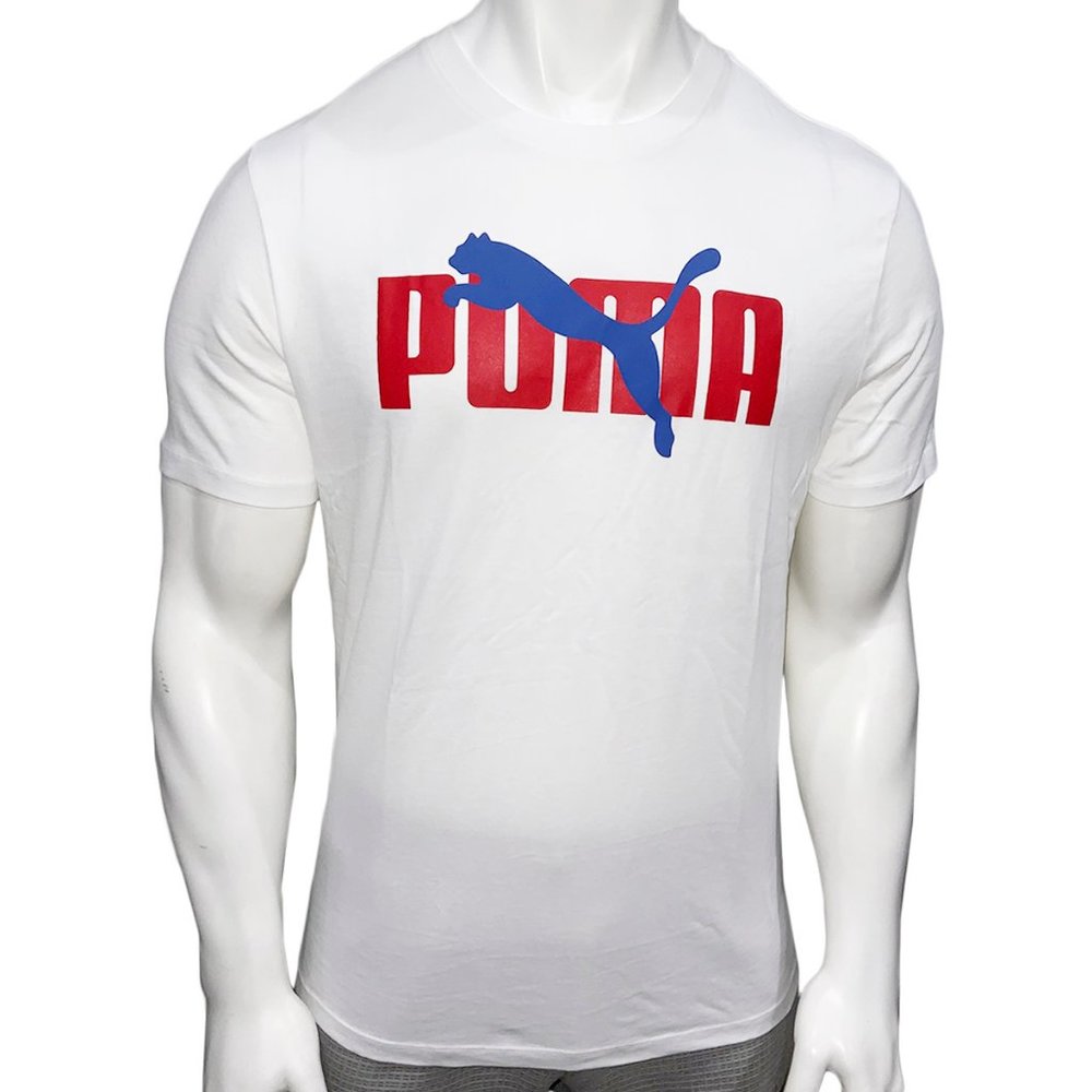 NWT PUMA MSRP $42.99 CAT OVERLAP MEN WHITE CREW NECK SHORT SLEEVE T-SHIRT SIZE S